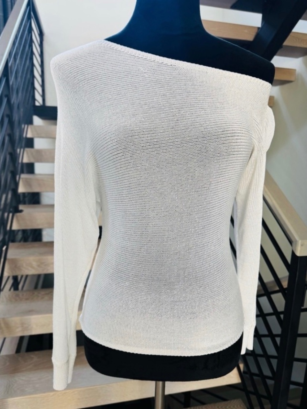 White long sleeve off the shoulder